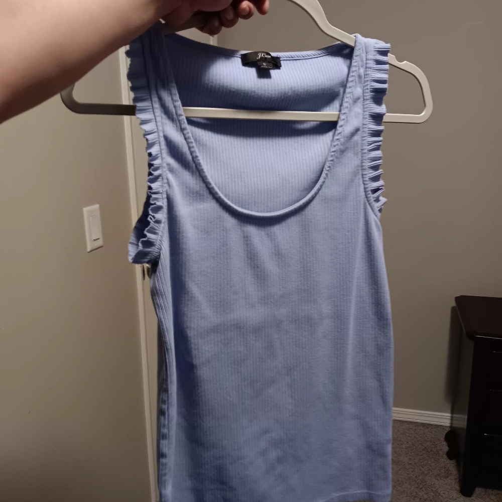 J. Crew Light Blue Ribbed Ruffle Strap Tank - Picture 7 of 9